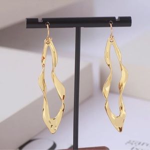 New Alexis Bittar Gold Crystal Orbiting Gold Frame Leaf Dangle Hoop Earrings